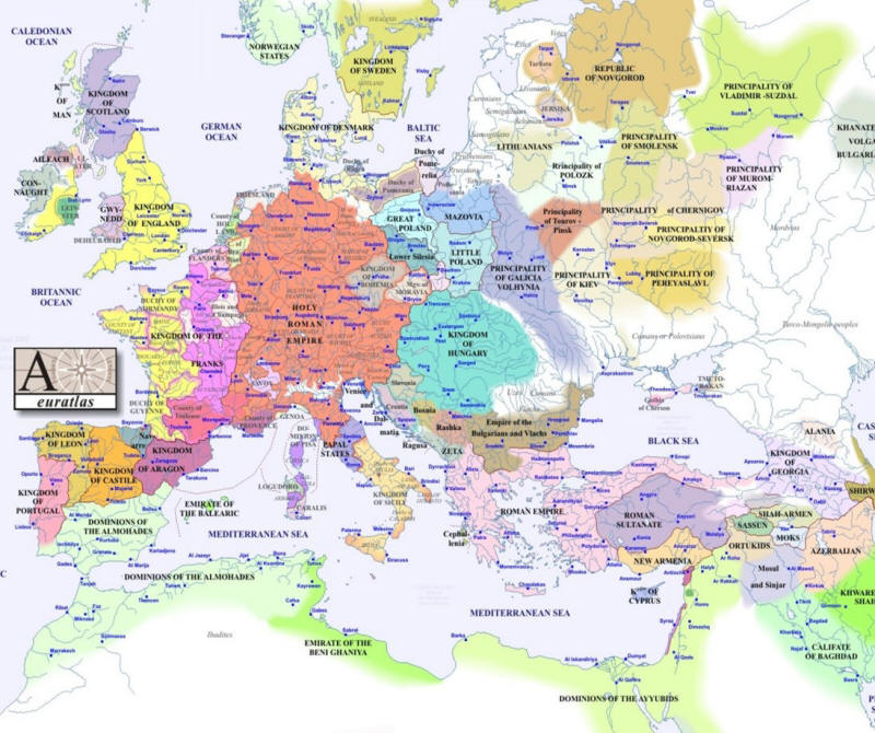 Complete map of Europe year 1200